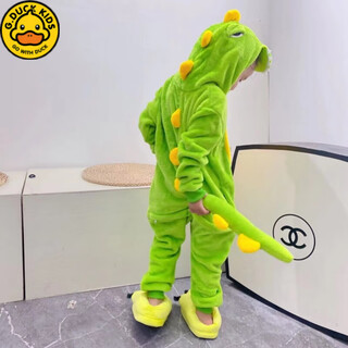 G.duckkids cute tyrannosaurus pajamas autumn and winter little girls boys coral velvet cartoon long sleeve girls children one-piece home clothes bean green dragon 165 adult s# high 145-155 with shoes