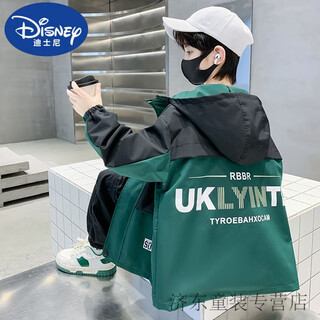 Disney (disney) boys spring jacket 2025 new style hooded jacket children's spring and autumn casual windbreaker for middle and large children official flagship green shopkeeper main recommendation 120