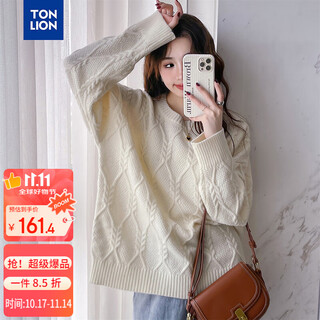 Tonlion 2025 autumn and winter retro style twist women's round neck pullover sweater