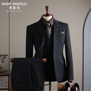 Angel bird autumn and winter suit suit men's business formal plaid stripe suit three-piece groom wedding suit black plaid (suit + vest + trousers) m 48 (90-110 jin jin equals 0.5 kg)