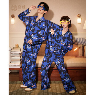 Gongdie light and soft disney stitch spring and autumn couple pajamas women's long sleeve cartoon home clothing set men's