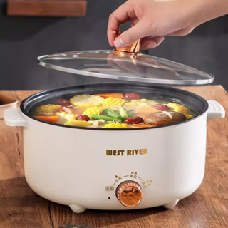 Westt river exports to germany fully automatic electric hot pot, all-in-one electric wok, multifunctional cooking pot, steaming, frying, and shabu-shabu, non-stick white knob double-ear pot 20cm, comes with a steamer, extra thick 4.6l smart power-off丨24