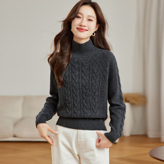 Shexi (srcr) 100% wool sweater, half turtleneck thick sweater for women, autumn and winter warm cable knit bottoming shirt