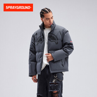 Sprayground shark mouth winter removable sleeve down jacket men's stand collar thickened white duck down jacket dark gray s