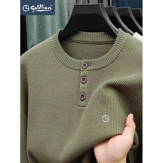 Goldlion winter sweater men's new light luxury casual sweater henry collar warm knitted green 3xl recommended 170-185 jin jin equals 0.5 kg