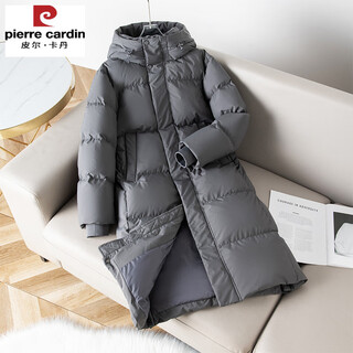 Pierre cardin 90 white goose down down jacket women's mid-length over-the-knee jacket men's and women's couple same style thickened loose simple extreme cold gray s 95-110jin jin is equal to 0.5 kg
