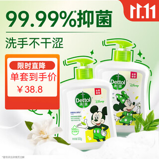 滴露（Dettol）洗手液茉莉绿茶清香500g*2 儿童洗手液家庭抑菌消毒 迪士尼