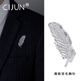 This high-end men's brooch is simple and high-end, full of zirconium suit corsage, men's niche light luxury trendy brooch accessories, full of zirconium feather brooch
