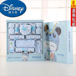Disney newborn gift box pure cotton baby clothes spring and autumn set newborn baby full moon gift supplies 16-piece set blue four seasons thin style (newborn 0-6 months)