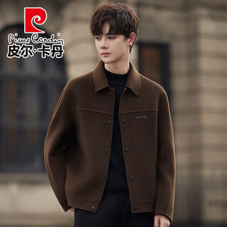 Pierre cardin woolen jacket men's spring and autumn new korean style slim double-sided wool coat shorts high-end woolen jacket for men coffee color 70.4% sheep wool xl (recommended 135-155jin jin is equal to about 0.5 kg)
