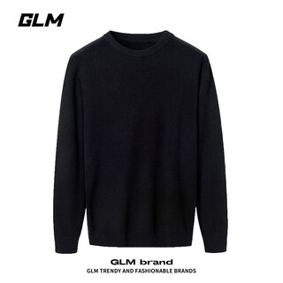 Glm crew neck sweater men's autumn and winter trendy knitted sweater men's casual bottoming sweater men's black l