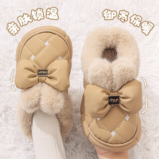 Children's outer wear cotton slippers for girls in autumn and winter warm plush bag with two cotton shoes for girls thick-soled snow boots for women waterproof khaki thick warm plush size 32-33 suitable for feet 20cm long