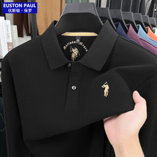 Euston paul authentic autumn new 100% cotton men's long-sleeved t-shirt high-end lapel embroidery versatile polo shirt for young and middle-aged people black 2xl (54) weight 155-170jin jin is equal to 0.5 kg