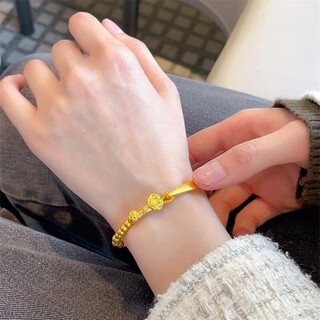 Zhou ke lao phoenix 999 ancient gold half bracelet half chain gold transfer bead bracelet birthday gift for girlfriend lock half bracelet hand