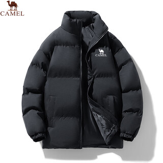 Camel sports cotton clothes winter thickened warm cotton clothes stand collar windproof jackets uniform casual fashion versatile tops for men and women black 2xl recommended 140-160jin jin equals 0.5kg