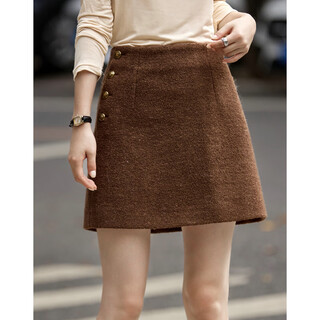 Shangjing retro small fragrant style a-line short skirt for women 2025 winter new high-waist slim sheep wool versatile skirt for women coffee color xl