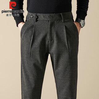 Pierre cardin business casual pants men's autumn and winter slim woolen pants men's elastic high-end small suit pants dark gray 34