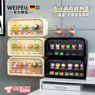 Vipero german quality blind box cabinet storage box cute display box dust-proof wall-mounted blind box display stand small ornaments cream yellow with light model one pack 27.9*8.7*13cm cute storage box can be wall-mounted/table-mounted