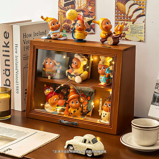 Jin jin is equal to 0.5 kg mu blind box display box layered retro wooden display cabinet dustproof transparent figure storage box toy display stand storage box small flip cover 29.5*22.5*10cm