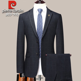 Pierre cardin high-end striped suit men's 2025 autumn and winter thickened high-end middle-aged men's casual professional formal suit blue gray stripe model 6903