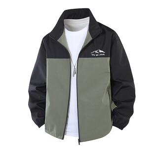 2025 popular men's stand-up collar jacket spring and autumn casual versatile outdoor men's and women's jacket mountain style trendy jacket omj high quality military green regular spring and autumn popular xl recommended weight 120-135jin jin is equal to 0.5 kg