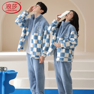 Langsha couple pajamas winter coral velvet plus velvet thickening warmth can be weared outside one man and one woman two prices home clothes set 6612 couple m female + l male