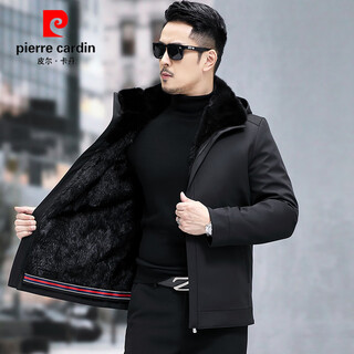 皮尔卡丹派克服男短款整貂内胆貂皮大衣冬季新款真皮皮衣尼克皮毛一体外套 黑色 M