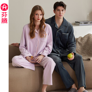 Fenten island velvet couple pajamas autumn and winter new warm women's suit antistatic thickened coral velvet home clothing for men