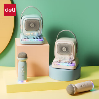 得力（deli）K歌儿童话筒麦克风无线蓝牙音响玩具节日生日礼物绿色LT300A