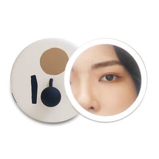 He jiangong muid handheld makeup mirror portable charging portable led makeup mirror with light for girls, apricot white, stepless dimming + light lock key + mirror silicone cover