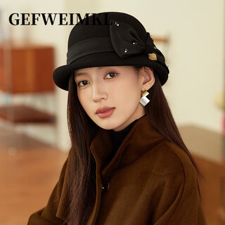 Gefweimkl merino wool fisherman hat women's autumn and winter new temperament wool wool basin hat elegant and versatile face-showing small top hat women black m(56-58cm)