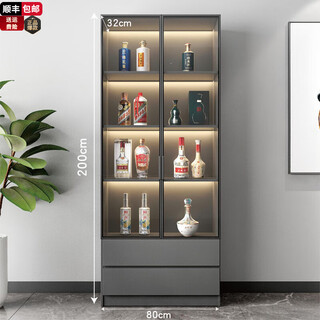 Layout like simple wine cabinet living room glass multi-function storage cabinet against the wall one-piece home light luxury high-end storage rack storage cabinet 80*32*200 double doors and double drawers