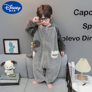 Disney children's one-piece pajamas autumn and winter flannel plus velvet thickened baby sleeping bag boys winter coral velvet home clothes gray 130 cm