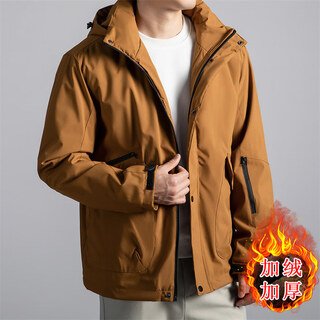 Goldlion g+ men's fashionable outdoor jacket, windbreaker, autumn and winter velvet thickened jacket, hooded, loose, yellow brown 2xl 185 140-160jin jin equals 0.5 kg