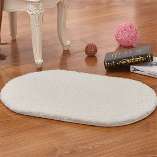 Yusenyi foot mats door mats plush home floor mats home bathroom water-absorbent kitchen bathroom bedroom carpet anti-slip beige oval 50x80cm sheep velvet