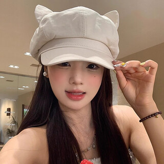 Queen trip japanese retro cute cat ears octagonal hat female niche versatile beret showing face small sunshade painter hat trendy off-white