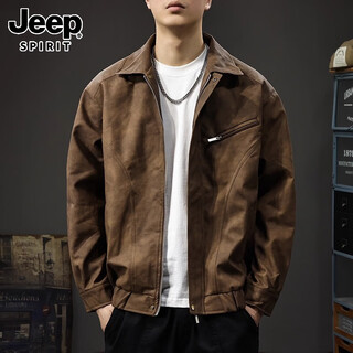 Jeep spirit genuine jeep high-end jacket men's 2025 autumn and winter plus velvet maillard retro american loose lapel jacket men's jk96 brown jacket xl size 145-165jin jin is equal to 0.5 kg