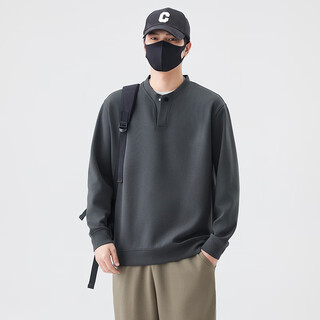 Vangeni high-end solid color sweatshirt for men spring and autumn 2025 new trendy loose henry collar top men's casual bottoming shirt dark gray m recommended 100-120 jin jin equals 0.5 kg / free shipping insurance