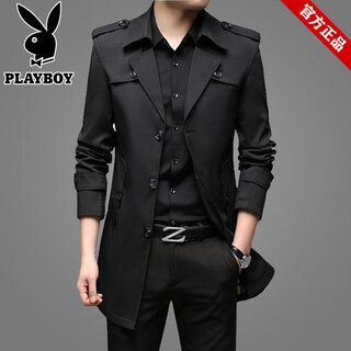 Playboy mid-length windbreaker autumn and winter new casual versatile jacket men's casual versatile handsome dad top jacket black thin m 17085-110jin jin equals 0.5 kg