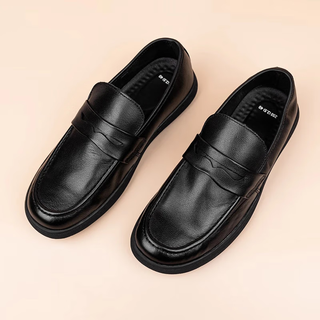 Xo leather toe layer cowhide business casual leather shoes for men with soft soles, lazy slip-ons, doudou lefu men's shoes, black 41