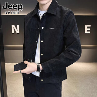 Jeep spirit genuine jeep high-end men's jacket 2025 autumn and winter new lapel suede clothes versatile casual jacket men n7391 black jacket xl size 125-140jin jin equals 0.5 kg
