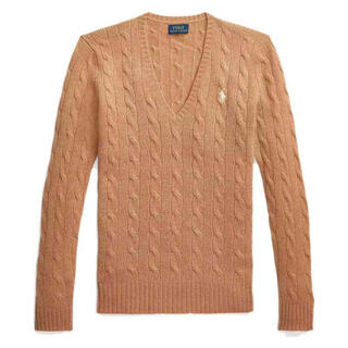 Lauren ralph lauren women's sweater warm and comfortable v-neck cable autumn and winter daily knitting simple beige one size | it l