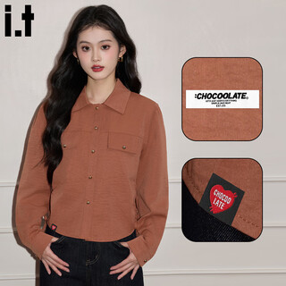 Chocoolate it women's french solid color high-end long-sleeved shirt for women 2025 autumn and winter new design short shirt for women brick red one size