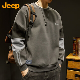Jeep (jeep) sweatshirt men's autumn and winter loose embroidered bottoming shirt casual top men's gray xl