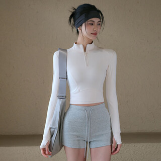 Zailu velvet warm yoga jacket for women in autumn and winter half-zip stand-up collar sports top pilates fitness long sleeves eggnog white velvet lining slim fit s s recommendation 80-95jin jin is equal to 0.5 kg