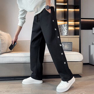 Jason's trendy straight-leg sweatpants men's popular loose sports pants for men 2025 new spring and autumn pants casual pants ck5607 black (regular style) l