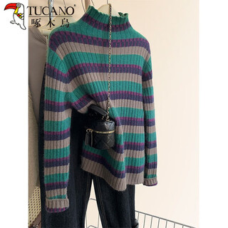 Woodpecker striped half turtle collar bottoming shirt women's autumn and winter thickened pullover sweater sweater tops 2025 picture color striped bottoming shirt 3xl recommended 130-140jin jin equals 0.5kg
