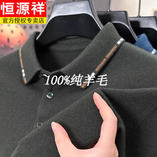 Hengyuanxiang pure wool sweater men's knitted sweater autumn and winter new bottoming shirt medium thick lapel casual versatile long sleeve t-shirt army green xl 175