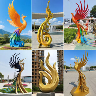 Huiyilin stainless steel phoenix sculpture outdoor metal abstract suzaku spreading wings plaza waterscape sales office floor landscape ornament brown