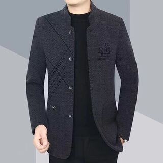 Shanshan (firs) 2025 new autumn and winter jacket men's middle-aged men's business casual stand collar casual jacket men spring and autumn single layer thin velvet black a-3215 3xl recommended 145-160 jin jin equals 0.5 kg